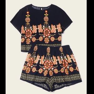 Tribal Print Top & Elastic Waist Shorts Set